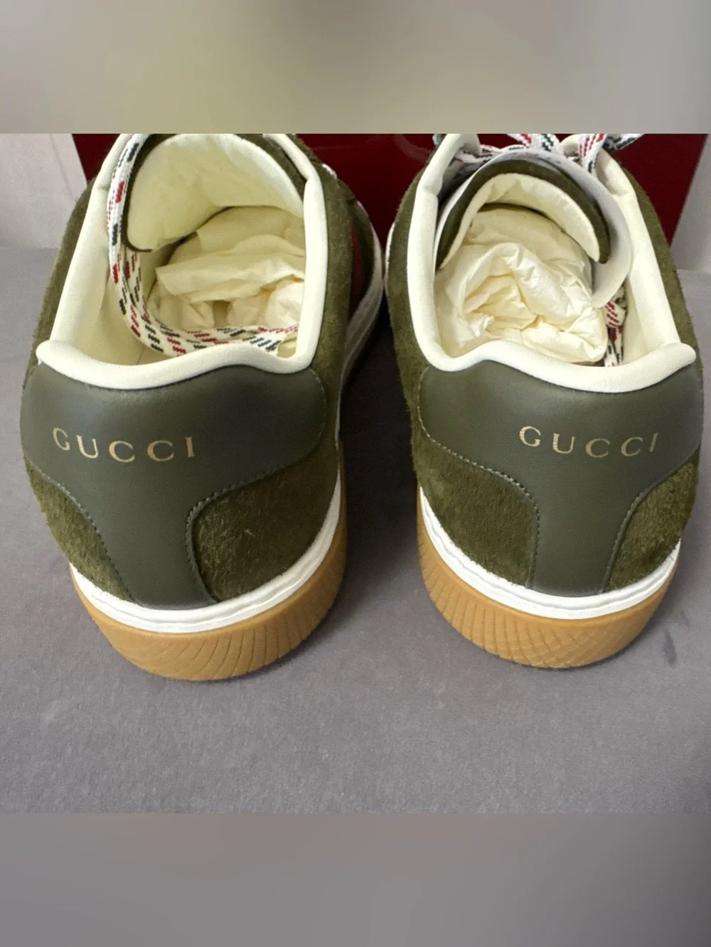 New Gucci Men's Ace Suede Sneakers. Bottle Green. Sz G7/8US. $1050